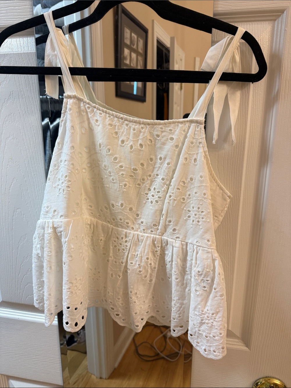 White Eyelet Tie-Shoulder Peplum Camisole